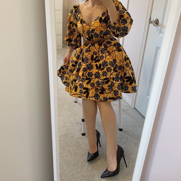 ORANGE MINI FLORAL DRESS PRINTS PATTERN POCKETS SIDE small - Picture 3 of 8